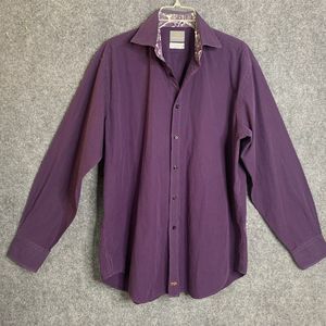 Thomas Dean Button Up Shirt Men Size XL Purple Check Flip Cuff ￼Pima Cotton